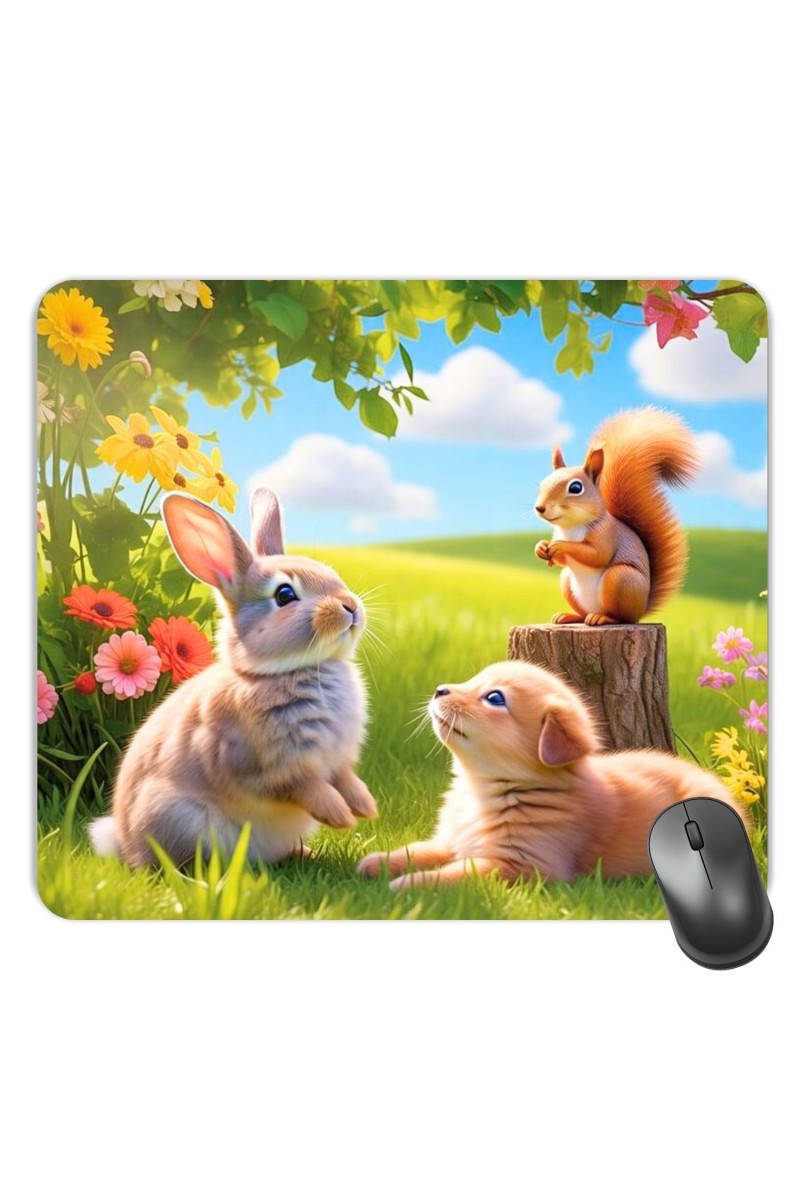 Customized Beautiful Rabbits Squirrels Picture Sublimation Mouse Pad | 8 X 7.5 Inch | Smooth Cloth Surface | Non-Slip Rubber Base | Personalized Mousepad for Laptop & Desktop (F17325)