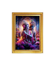 Maa Radha with Sri Krishna Photo Frame - 10x14 Inches, Brown Wooden Frame for Home, Office & Temple Decoration