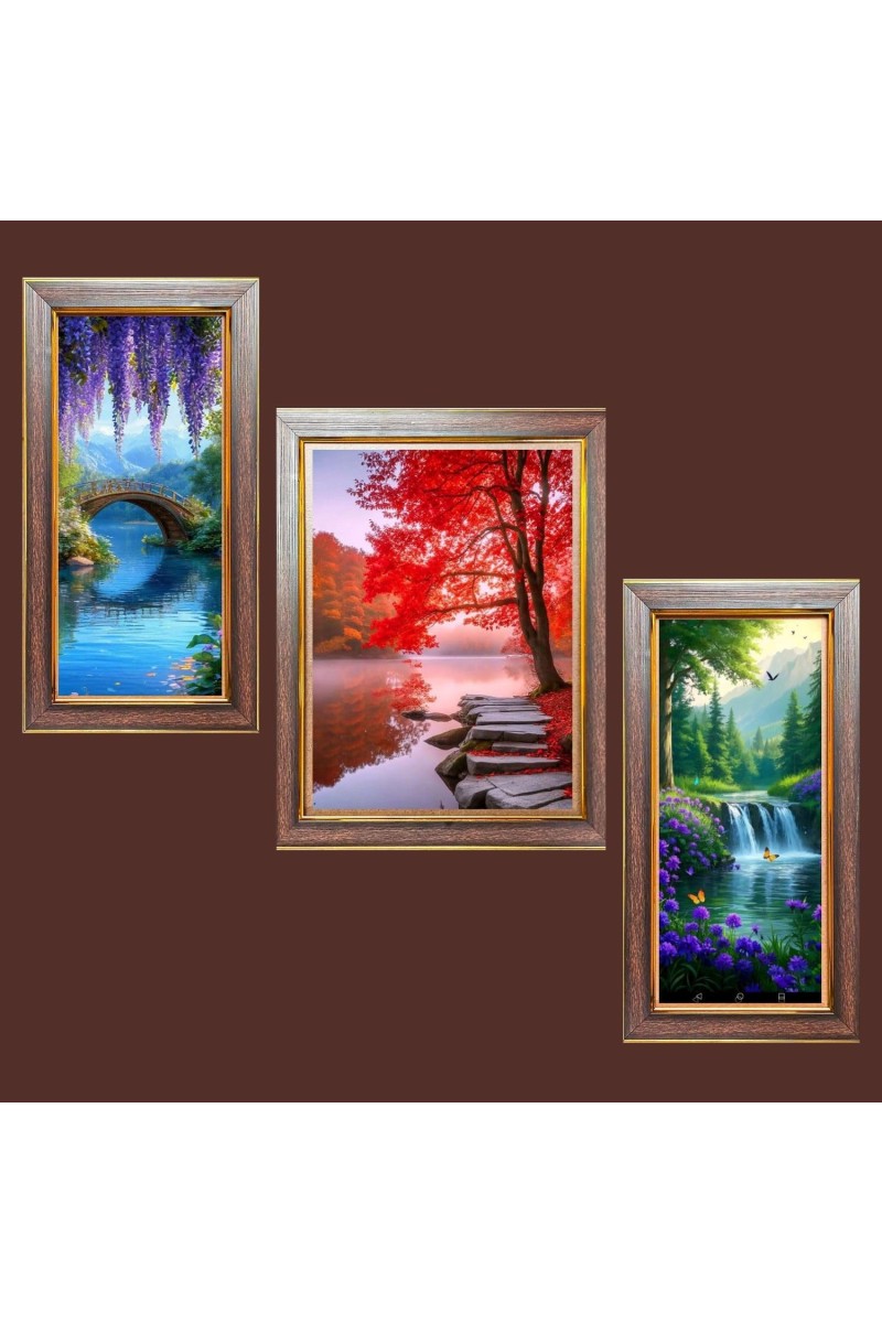 3-Pack Whispers of the Forest Photo Frames - 2 Pieces 10x17 Inch & 1 Piece 14x17 Inch - Rustic Wall Art for Home & Office Decor - Botanical Wall Hanging for Living Room, Bedroom, or Workspace