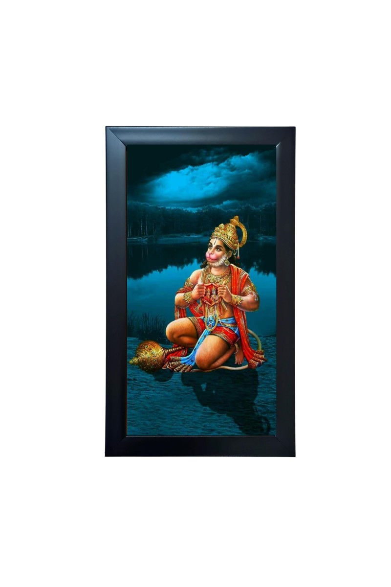 Hitech Sales Lord Hanuman Religious Art Photo Frame For Shops and Home workship wall painting (39.5 x 24.3 cm)