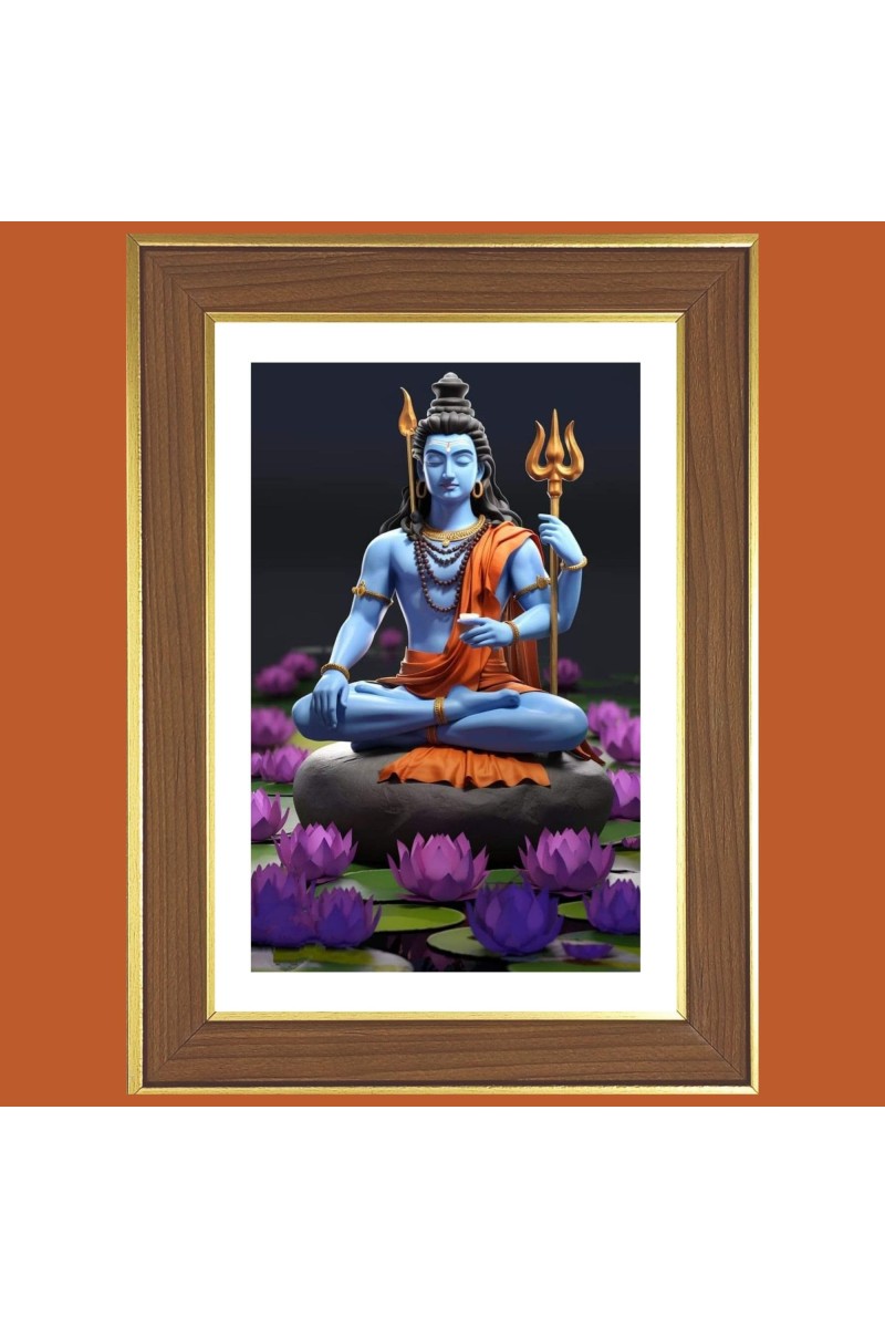 Mahadev Shankara Photo Frame - 10x14 Inches, Brown Wooden Frame for Home, Office & Temple Decoration