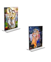 Sri Radha Sri Krishna Acrylic T-Style Photo Stand - 11x13 Inches, Compact and Stylish Spiritual Display, easily change 2 photos (Pack of 1)