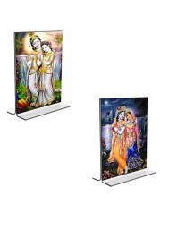 Sri Radha Sri Krishna Acrylic T-Style Photo Stand - 5x7 Inches, Compact and Stylish Spiritual Display, easily change 2 photos (Pack of 1)