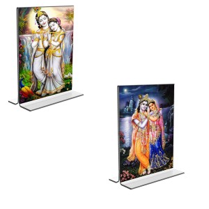 Sri Radha Sri Krishna Acrylic T-Style Photo Stand - 5x7 Inches, Compact and Stylish Spiritual Display, easily change 2 photos (Pack of 1) Sri Radha Sri Krishna Acrylic T-Style Photo Stand - 5x7 Inches, Compact and Stylish Spiritual Display, easily change 2 photos (Pack of 1)
