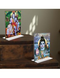 Lord Shiva Acrylic T-Style Photo Stand - 5x7 Inches, Compact and Stylish Spiritual Display, easily change 2 photos (Pack of 1)