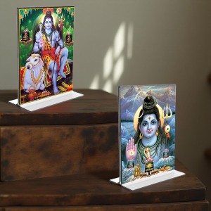 Lord Shiva Acrylic T-Style Photo Stand - 7x9 Inches, Compact and Stylish Spiritual Display, easily change 2 photos (Pack of 1)
