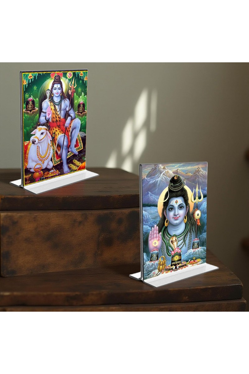 Lord Shiva Acrylic T-Style Photo Stand - 9x11 Inches, Compact and Stylish Spiritual Display, easily change 2 photos (Pack of 1)