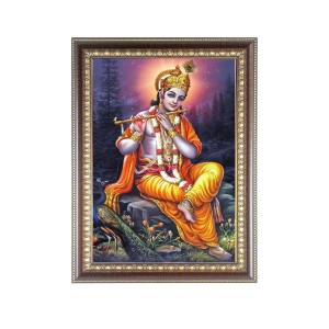 Lord Sri Krishna playing Flute Photo Frame - 14x18 Inches, Brown Wooden Frame for Home, Office & Temple Decoration Lord Sri Krishna playing Flute Photo Frame - 14x18 Inches, Brown Wooden Frame for Home, Office & Temple Decoration