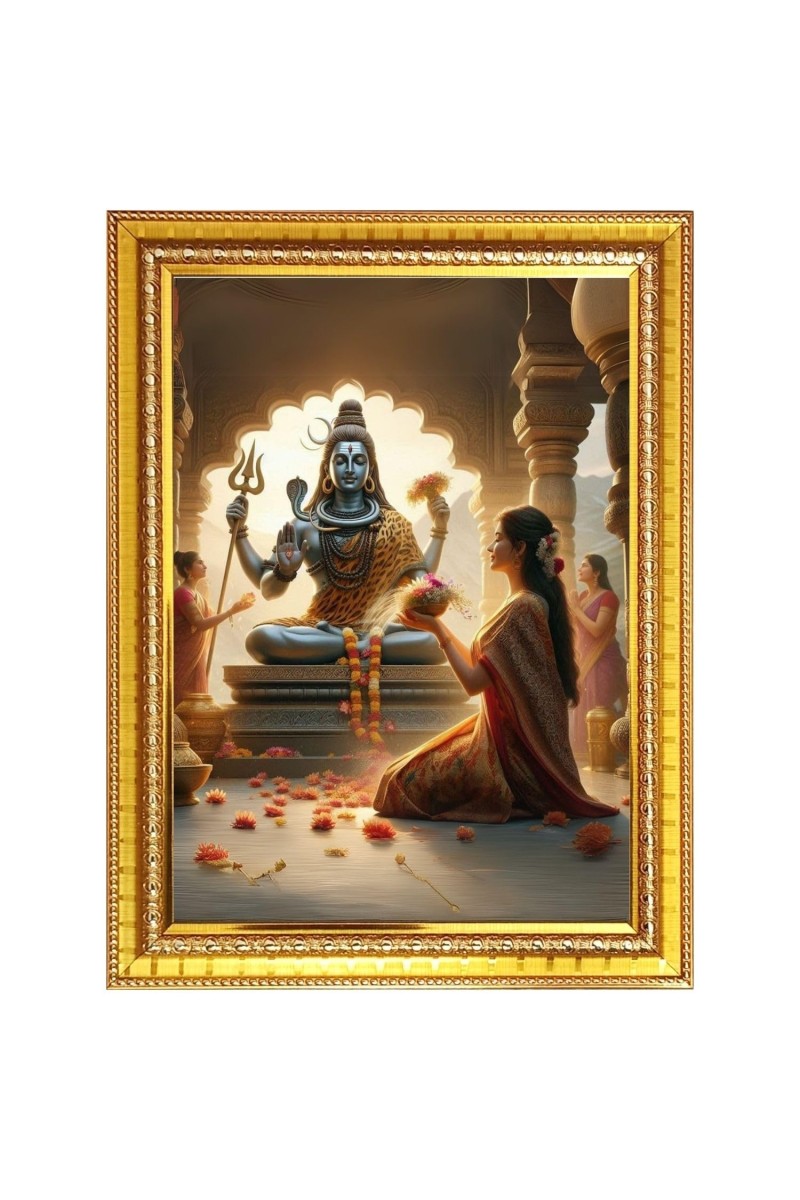 Lord shiva Photo Frame - 12x16 Inches, Brown Wooden Frame for Home, Office & Temple Decoration