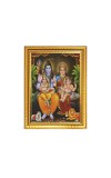 Lord Shiva Parvati with Bal Ganesh and kartikeya ji With nandi cow Photo Frame - 14x18 Inches, Brown Wooden Frame for Home, Office & Temple Decoration