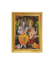 Lord Shiva Parvati with Bal Ganesh and kartikeya ji With nandi cow Photo Frame - 10x14 Inches, Brown Wooden Frame for Home, Office & Temple Decoration
