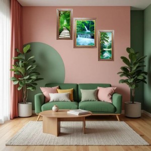3-Pack Majestic Waterfalls in Nature Photo Frames - 2 Pieces 8x15 Inch & 1 Piece 12x15 Inch - Rustic Wall Art for Home & Office Decor - Botanical Wall Hanging for Living Room, Bedroom, or Worksp