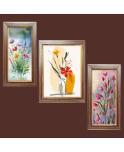 3-Pack floral flower paintings Photo Frames - 2 Pieces 10x17 Inch & 1 Piece 14x17 Inch - Rustic Wall Art for Home & Office Decor - Botanical Wall Hanging for Living Room, Bedroom, or Workspace