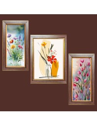 3-Pack floral flower paintings Photo Frames - 2 Pieces 10x17 Inch & 1 Piece 14x17 Inch - Rustic Wall Art for Home & Office Decor - Botanical Wall Hanging for Living Room, Bedroom, or Workspace