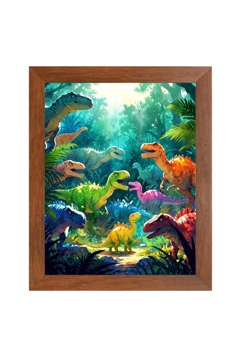 AI Funny Dinosaurs Art Picture for Kids - 16x20 inches, Brown Color - Perfect Wall Decor for Children's Room