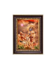 Sri Krishna and Arjuna Digital Print Photo 6.7x8.7 inches - Vibrant Religious Wall Art for Home, Office and Temple Decor.