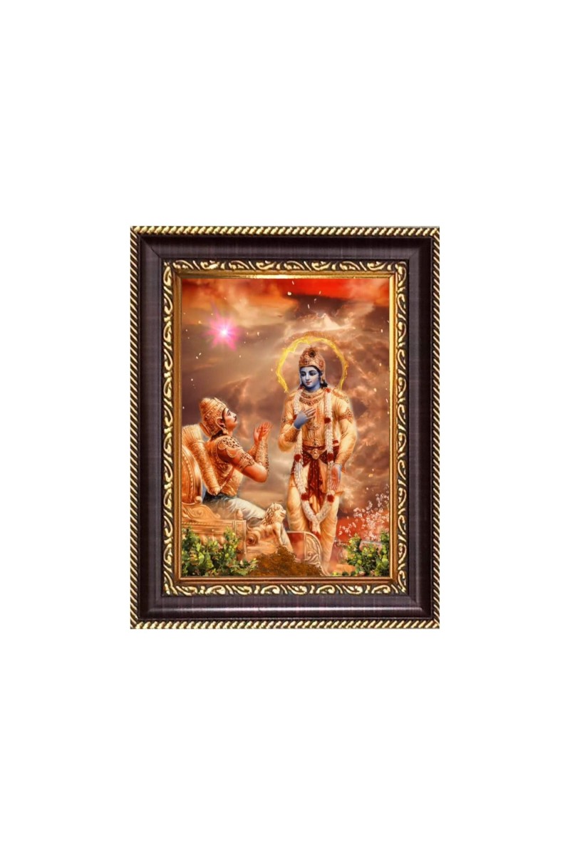 Sri Krishna and Arjuna Digital Print Photo 6.7x8.7 inches - Vibrant Religious Wall Art for Home, Office and Temple Decor.