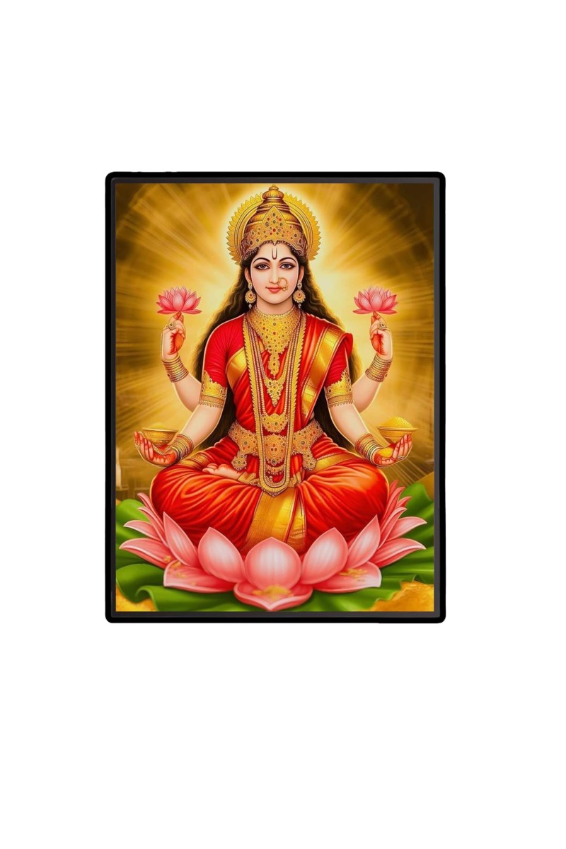 Lakshmi Laminated Photo - 5x7 Inches, Divine Blessings for Home & Office and Temple Decoration