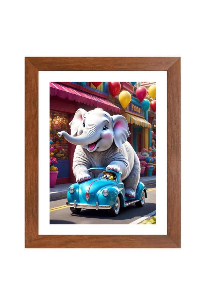 AI Funny Elephant Art Picture for Kids - 14x18 inches, Brown Color - Perfect Wall Decor for Children's Room