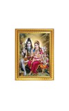 Lord Shiva Parvati with Bal Ganesh and kartikeya ji With nandi cow Photo Frame - 10x14 Inches, Brown Wooden Frame for Home, Office & Temple Decoration