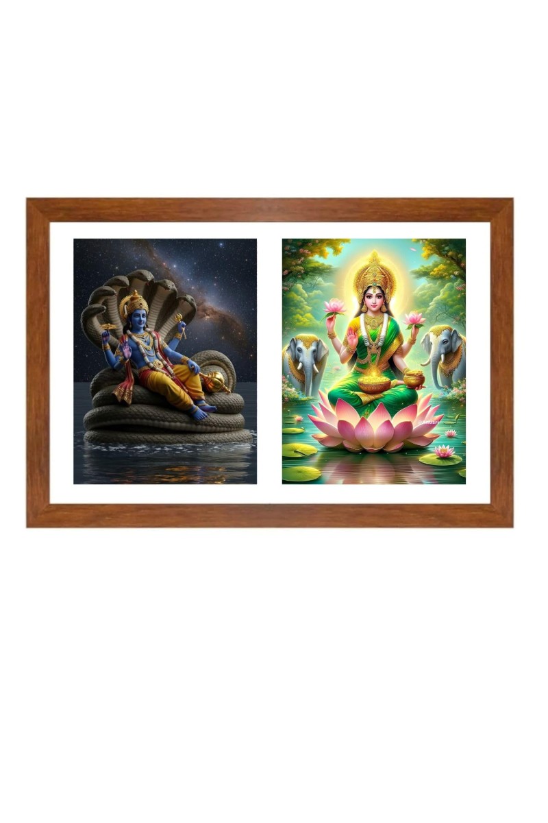 Lord vishnu and goddess lakshmi Photo Frame - 13x17Inches - Spiritual Artwork for Home Decor, Puja Room and Office Decoration