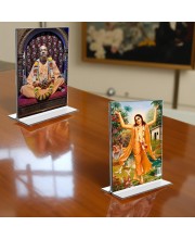 Sri Chaitanya Mahaprabhu & Swami Prabhupada Acrylic T-Style Photo Stand - 9x11 Inches, Compact and Stylish Spiritual Display, easily change 2 photos (Pack of 1)