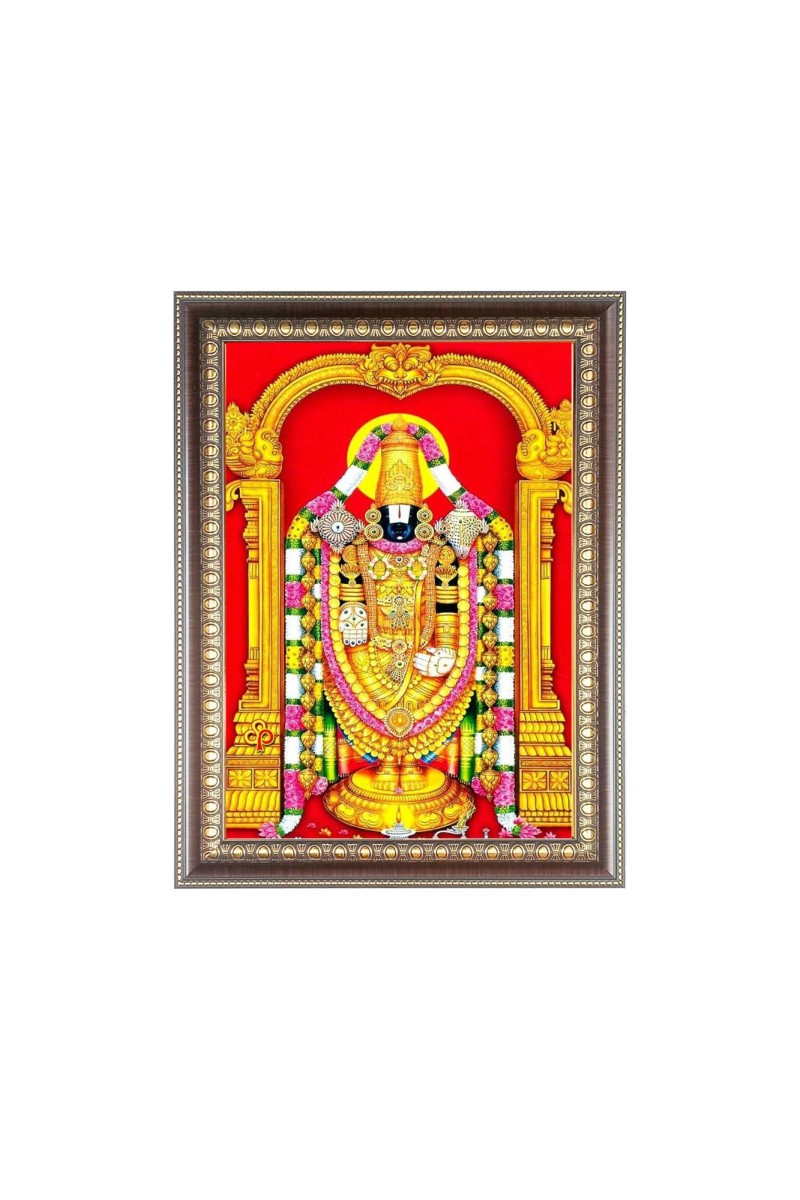 Lord Tirupati Balaji Venkateswara Photo Frame - 10x14 Inches, Brown Wooden Frame for Home, Office & Temple Decoration