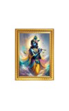 Lord Sri Krishna playing Flute Photo Frame - 18x22 Inches, Brown Wooden Frame for Home, Office & Temple Decoration