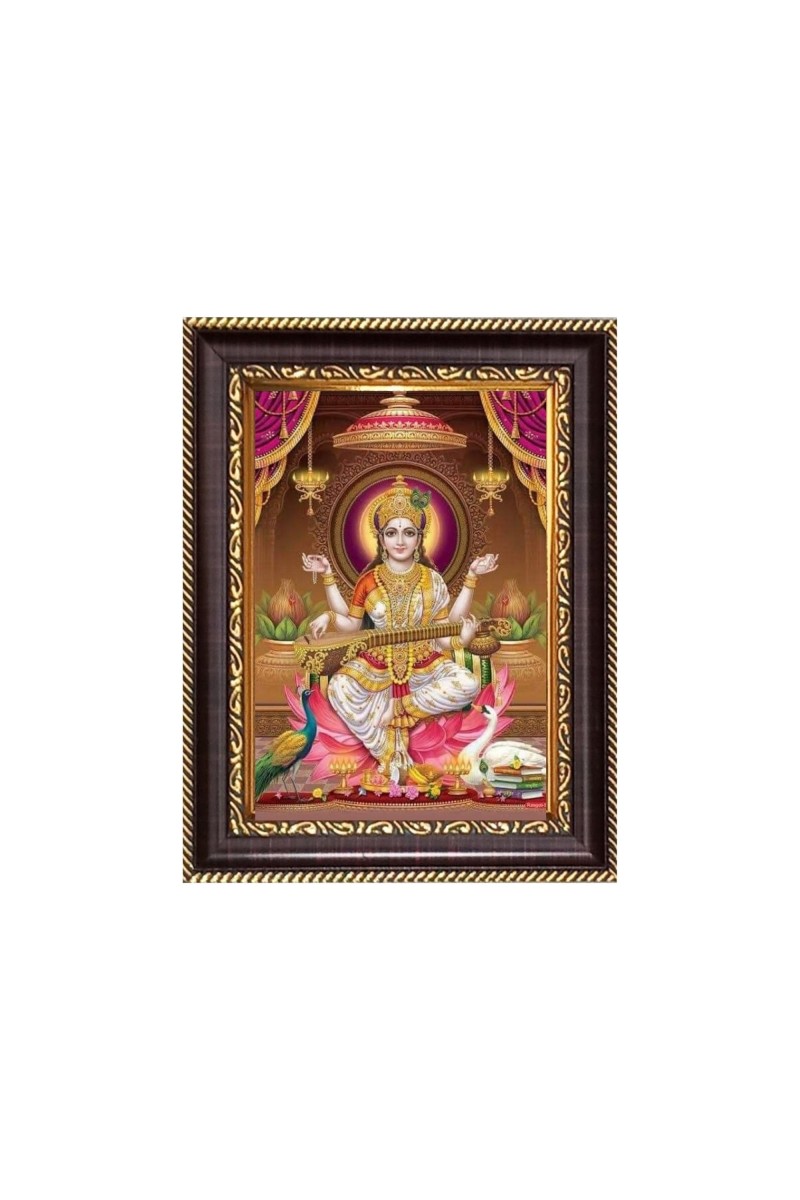 Maa Swaraswati Digital Print Photo 6.7x8.7 inches - Vibrant Religious Wall Art for Home or Office Decor.