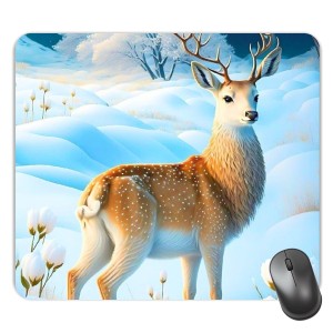 Customized Beautiful Deer Picture Sublimation Mouse Pad | 8 X 7.5 Inch | Smooth Cloth Surface | Non-Slip Rubber Base | Personalized Mousepad for Laptop & Desktop (F17240)
