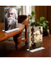 Sri Rabindranath Tagore and Netaji Subhash Chandra Bose Acrylic T-Style Photo Stand - 11x13 Inches, Compact and Stylish Spiritual Display, easily change 2 photos (Pack of 1)