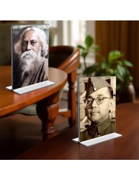 Sri Rabindranath Tagore and Netaji Subhash Chandra Bose Acrylic T-Style Photo Stand - 11x13 Inches, Compact and Stylish Spiritual Display, easily change 2 photos (Pack of 1)