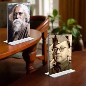 Sri Rabindranath Tagore and Netaji Subhash Chandra Bose Acrylic T-Style Photo Stand - 11x13 Inches, Compact and Stylish Spiritual Display, easily change 2 photos (Pack of 1) Sri Rabindranath Tagore and Netaji Subhash Chandra Bose Acrylic T-Style Photo Stand - 11x13 Inches, Compact and Stylish Spiritual Display, easily change 2 photos (Pack of 1)