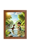 AI Funny cute baby boy with dinosaurs Art Picture for Kids - 12x16 inches, Brown Color - Perfect Wall Decor for Children's Room