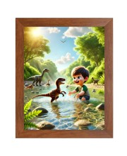 AI Funny cute baby boy with dinosaurs Art Picture for Kids - 10x14 inches, Brown Color - Perfect Wall Decor for Children's Room