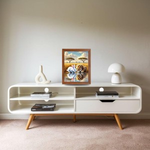 AI Funny Lion with Squirrel Art Picture for Kids - 10x14 inches, Brown Color - Perfect Wall Decor for Children's Room