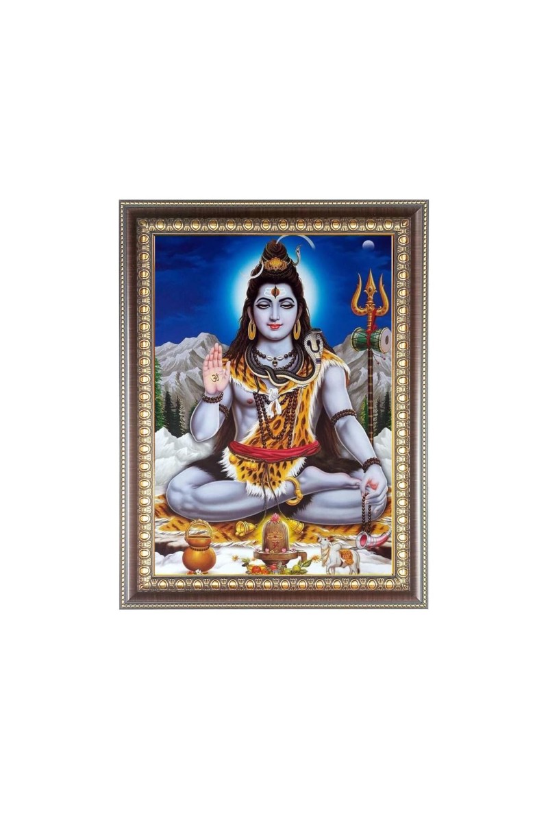 Lord Shiva Photo Frame - 18x22 Inches, Brown Wooden Frame for Home, Office & Temple Decoration