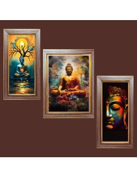 3-Pack The serenity buddha painting Photo Frames - 2 Pieces 10x17 Inch & 1 Piece 14x17 Inch - Rustic Wall Art for Home & Office Decor - Botanical Wall Hanging for Living Room, Bedroom, or Worksp