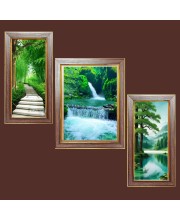 3-Pack Majestic Waterfalls in Nature Photo Frames - 2 Pieces 10x17 Inch & 1 Piece 14x17 Inch - Rustic Wall Art for Home & Office Decor - Botanical Wall Hanging for Living Room, Bedroom, or Works