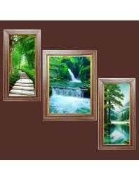 3-Pack Majestic Waterfalls in Nature Photo Frames - 2 Pieces 12x19 Inch & 1 Piece 16x19 Inch - Rustic Wall Art for Home & Office Decor - Botanical Wall Hanging for Living Room, Bedroom, or Works