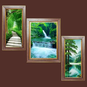 3-Pack Majestic Waterfalls in Nature Photo Frames - 2 Pieces 8x15 Inch & 1 Piece 12x15 Inch - Rustic Wall Art for Home & Office Decor - Botanical Wall Hanging for Living Room, Bedroom, or Worksp