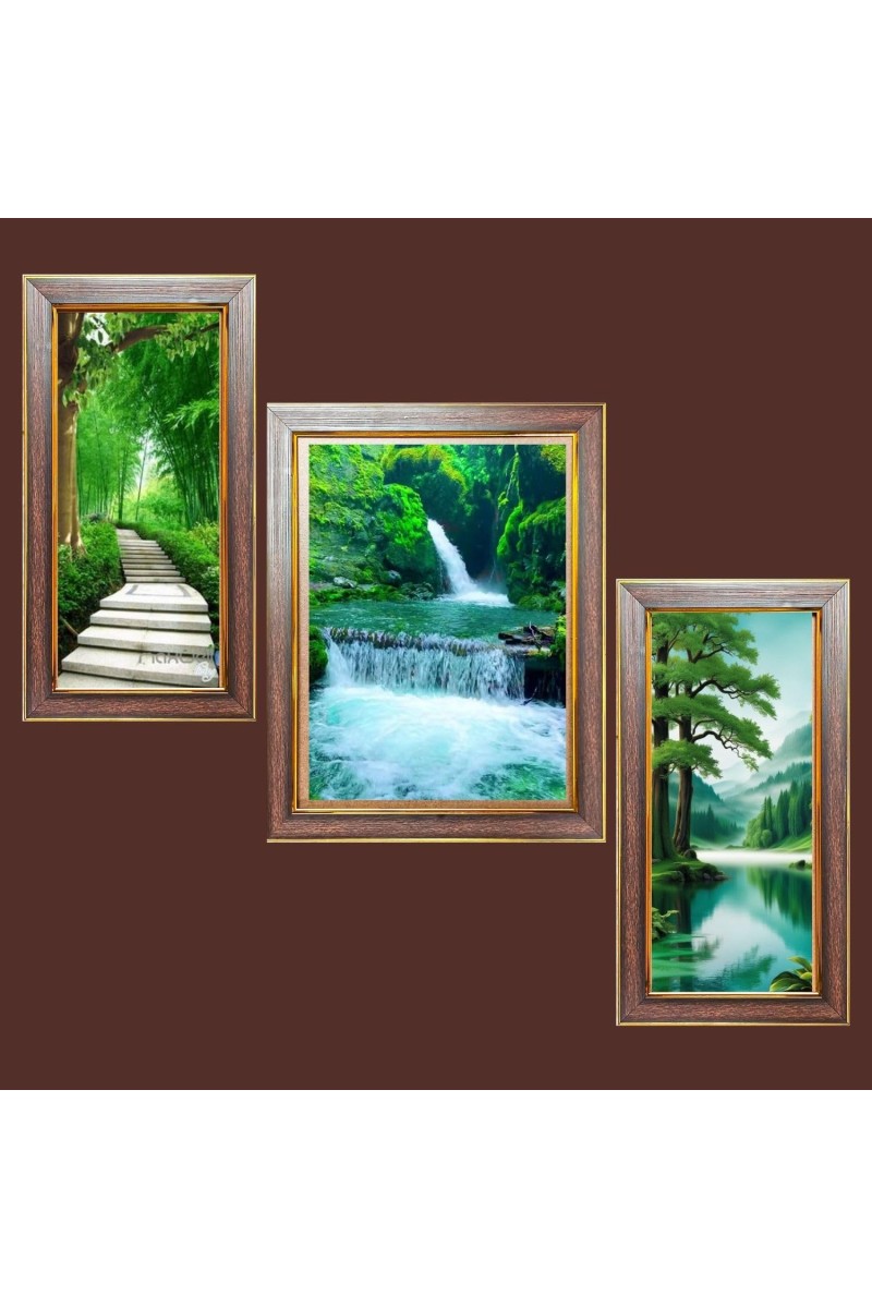 3-Pack Majestic Waterfalls in Nature Photo Frames - 2 Pieces 6x13 Inch & 1 Piece 10x13 Inch - Rustic Wall Art for Home & Office Decor - Botanical Wall Hanging for Living Room, Bedroom, or Worksp