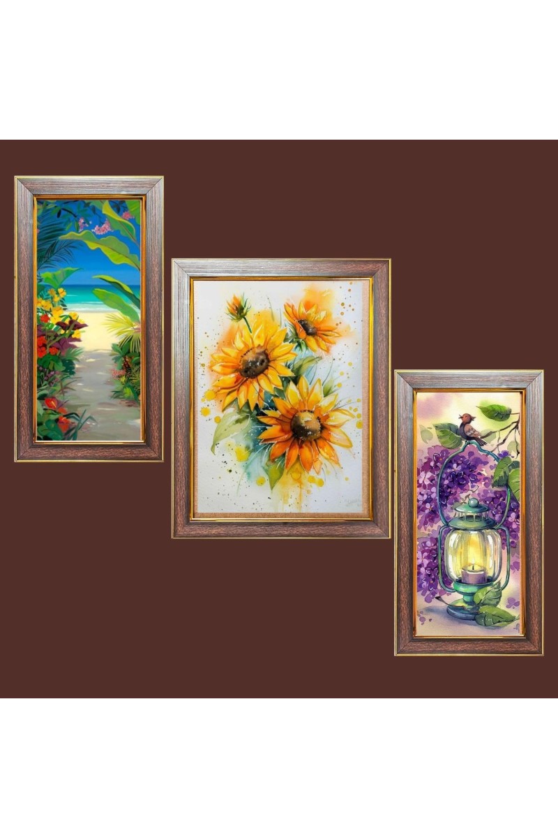 3-Pack Beautiful Garden paiting Photo Frames - 2 Pieces 12x19 Inch & 1 Piece 16x19 Inch - Rustic Wall Art for Home & Office Decor - Botanical Wall Hanging for Living Room, Bedroom, or Workspace