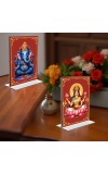 Sri Ganesh & Debi Lakshmi Acrylic T-Style Photo Stand, Compact and Stylish Spiritual Display, easily change 2 photos (Pack of 1)