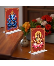 Sri Ganesh & Debi Lakshmi Acrylic T-Style Photo Stand - 11x13 Inches, Compact and Stylish Spiritual Display, easily change 2 photos (Pack of 1)