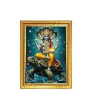 Lord Vishnu Photo Frame - 10x14 Inches, Brown Wooden Frame for Home, Office & Temple Decoration