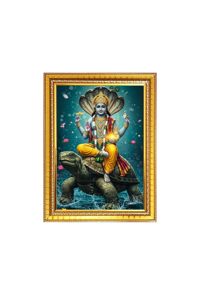 Lord Vishnu Photo Frame - 14x18 Inches, Brown Wooden Frame for Home, Office & Temple Decoration