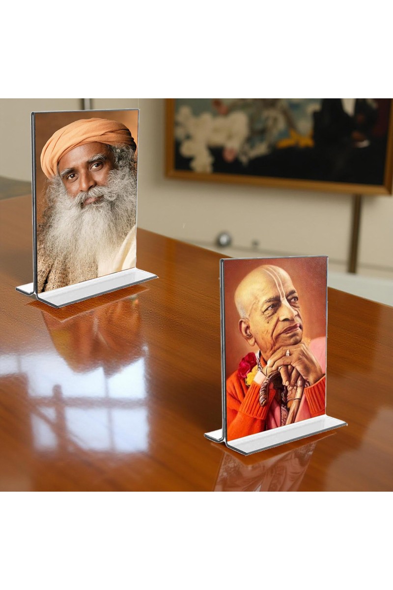 Sadhguru & Swami Prabhupada Acrylic T-Style Photo Stand - 11x13 Inches, Compact and Stylish Spiritual Display, easily change 2 photos (Pack of 1)