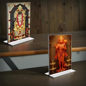 Sri Ram Lalla & Sri Hanuman Acrylic T-Style Photo Stand - 7x9 Inches, Compact and Stylish Spiritual Display, easily change 2 photos (Pack of 1)