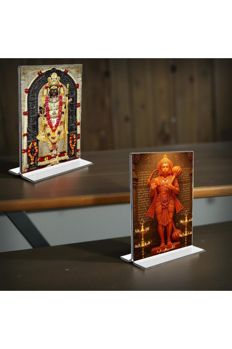 Sri Ram Lalla & Sri Hanuman Acrylic T-Style Photo Stand - 11x13 Inches, Compact and Stylish Spiritual Display, easily change 2 photos (Pack of 1)